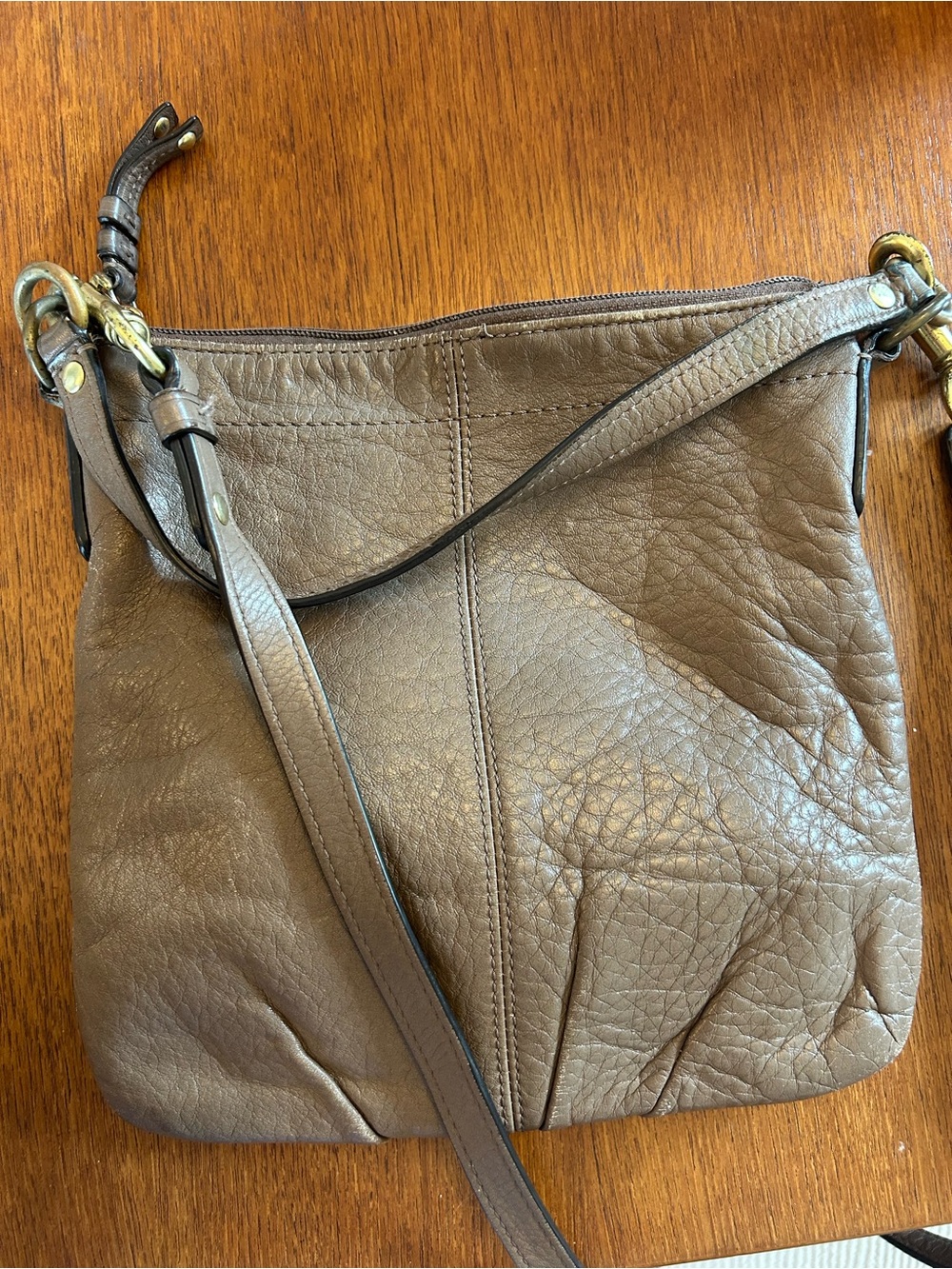 Coach Brooke Pebbled Leather Crossbody Bag Taupe